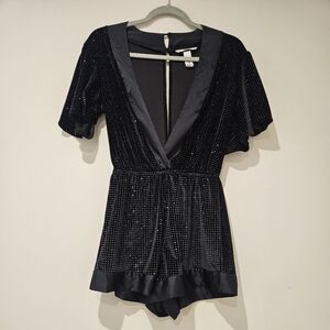 Victoria's Secret Deep V-neck Sparkle Romper, Size Small, Black And Silver